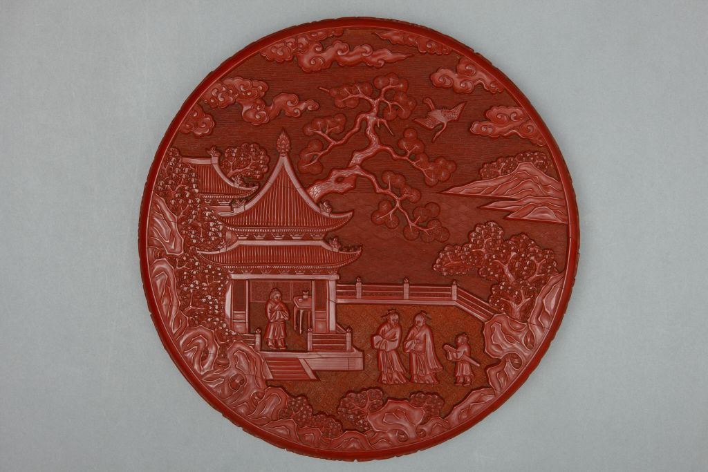 图片[2]-Carved red round box with piano to visit friends-China Archive